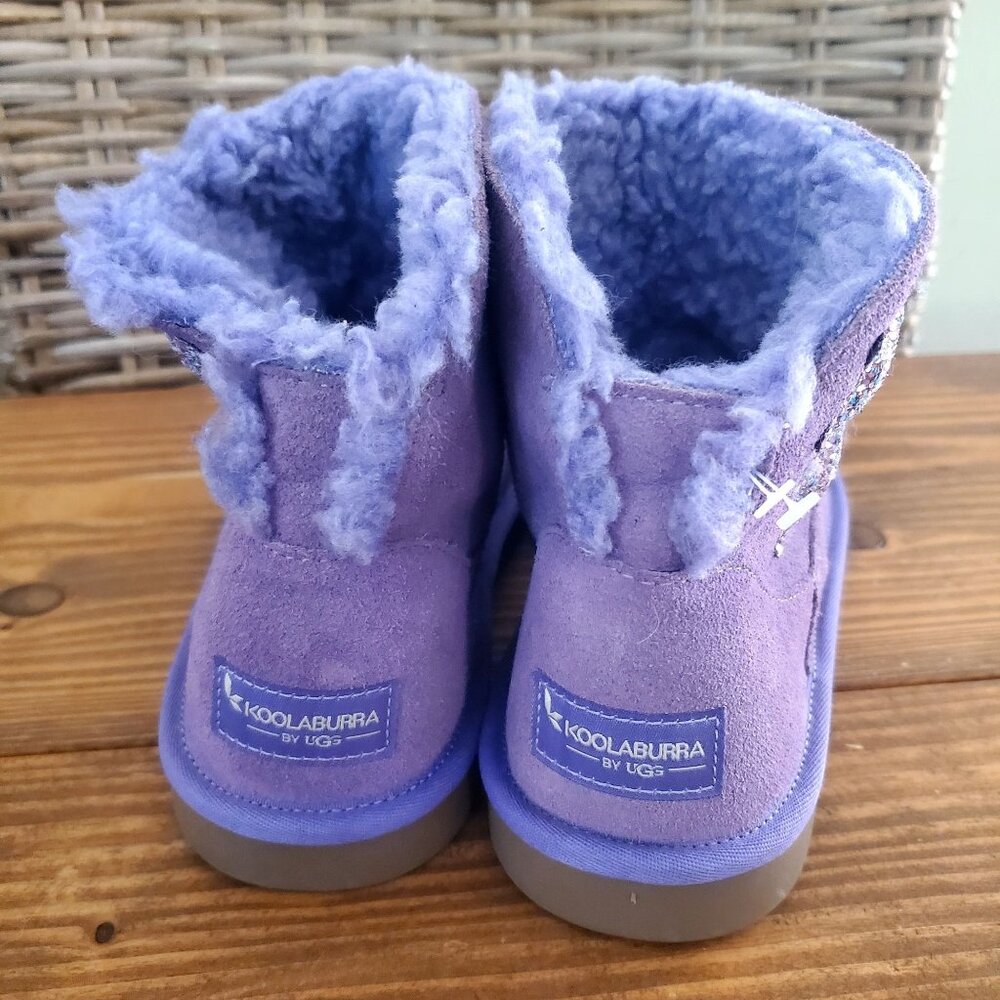 Koolaburra By UGG Purple Suede Kids Boots Glitter Stars Faux Fur Lining Size 4 - Picture 3 of 9